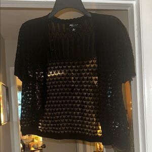 Contemporary Black Cardigan with Geometric Knit
